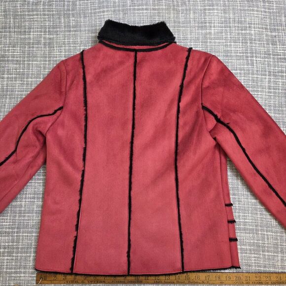 Keren Hart Microsuede Jacket Red Patchwork Women's S Soft Black Faux Fur Lining - Picture 14 of 15